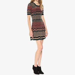 M by Missoni Greek Key Chevron Fit & Flare Dress Multi Color Striped Wool Blend